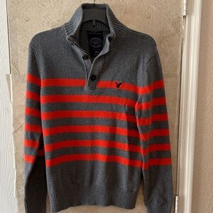American Eagle Outfitters Charcoal and Red Zip Up Sweater